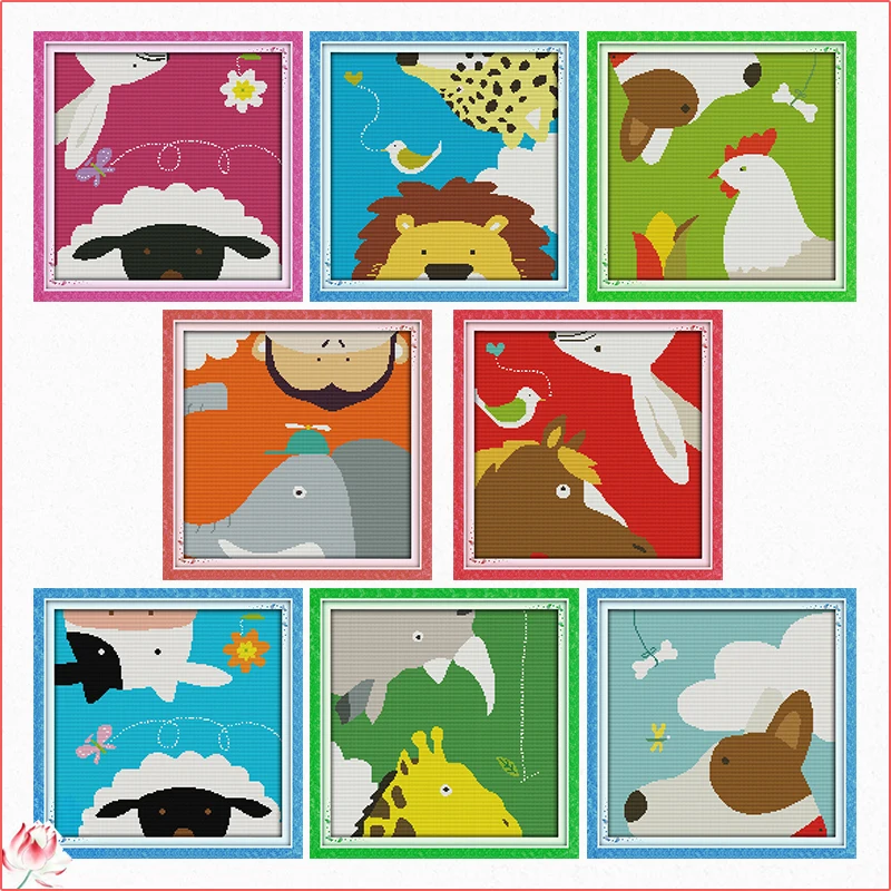 Lovely Animals Cross Stitch Kit Embroidery Children Bedroom Decoration 11CT 14CT Stamped Fabric Handmade Set Art Sewing Crafts