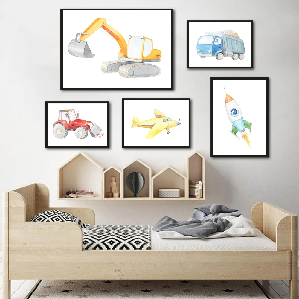 Auto Poster Flugzeug Leinwand Malerei Cartoon Kunstdruck Nordic Poster Für Kinder Wand Kunst Bilder Für Kinderzimmer Baby Junge Zimmer Dekor