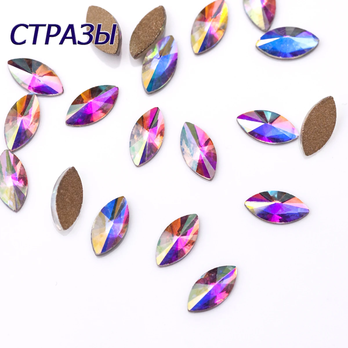 

Color AB Crystal Glitter Rhinestones Adhesive Navette Nail Strass Glass Horse Eyes Stones For Needlework Nail art Accessories