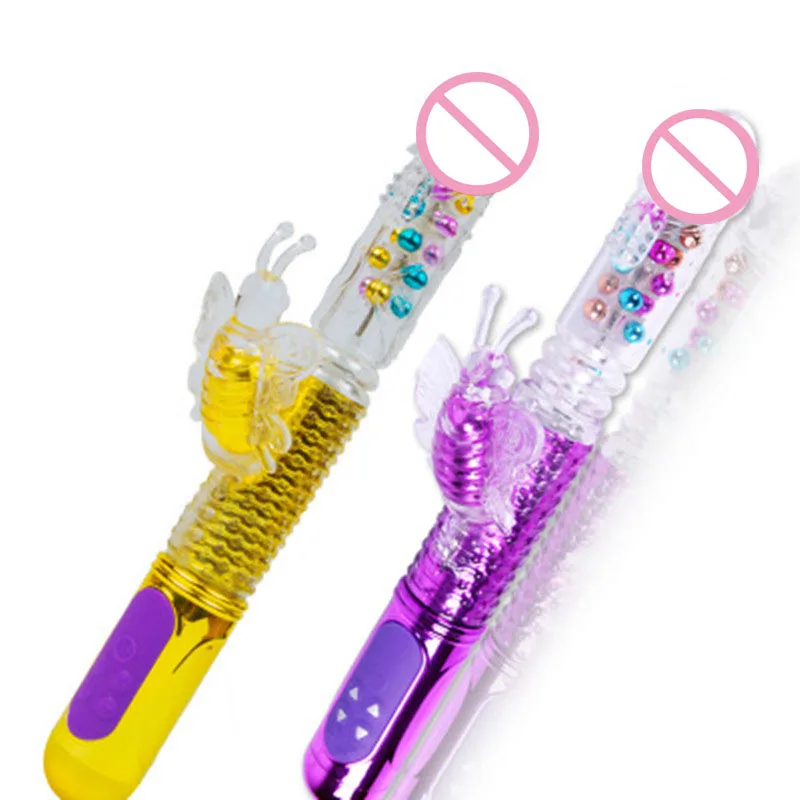 Dual Vibration Wand Butterfly Vibrator USB Rechargeable G-spot Vibrators for Women Sex Toys Dildo Telescopic Rotating Bead Rods