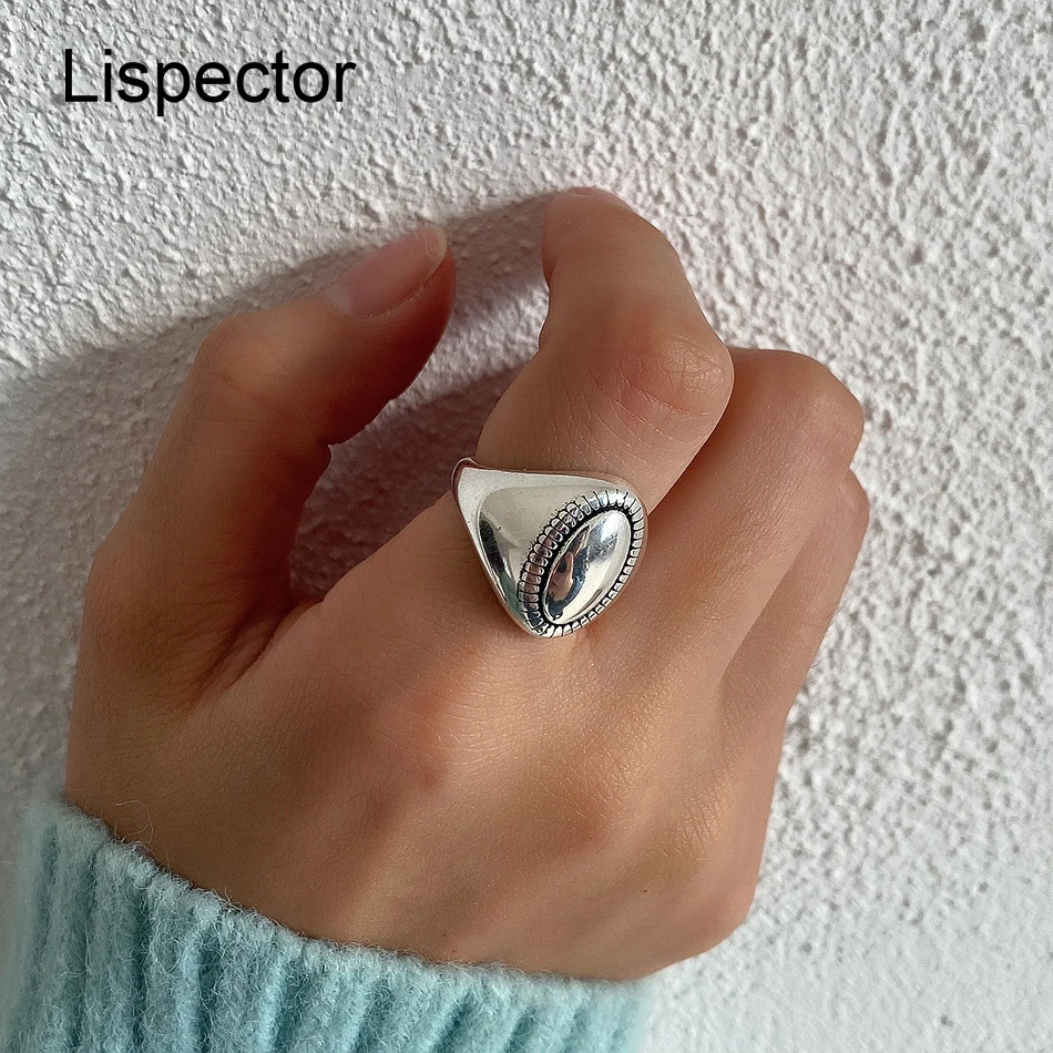 

Lispector 925 Sterling Silver Vintage Korean Glossy Petal Oval Wide Rings for Women Minimalist Retro Party Rings Unisex Jewelry