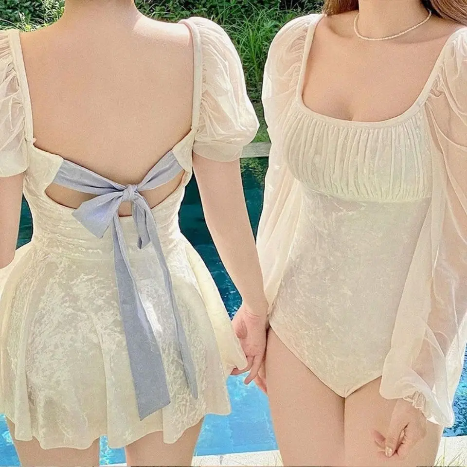 Cover-up Bandage Sweet Mujer Summer Square Collar Design Lovely Beachwear Holiday Fashion Soft Japan Style Femme Popular Ins New