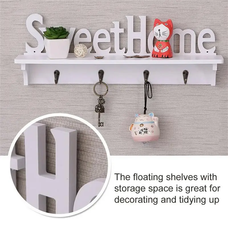 Creative Keychain Organizer Sweet Home Wall Mounted Rack Wall Door Hanger Hook Storage Rack for Coat Hat Clothes Key (White)