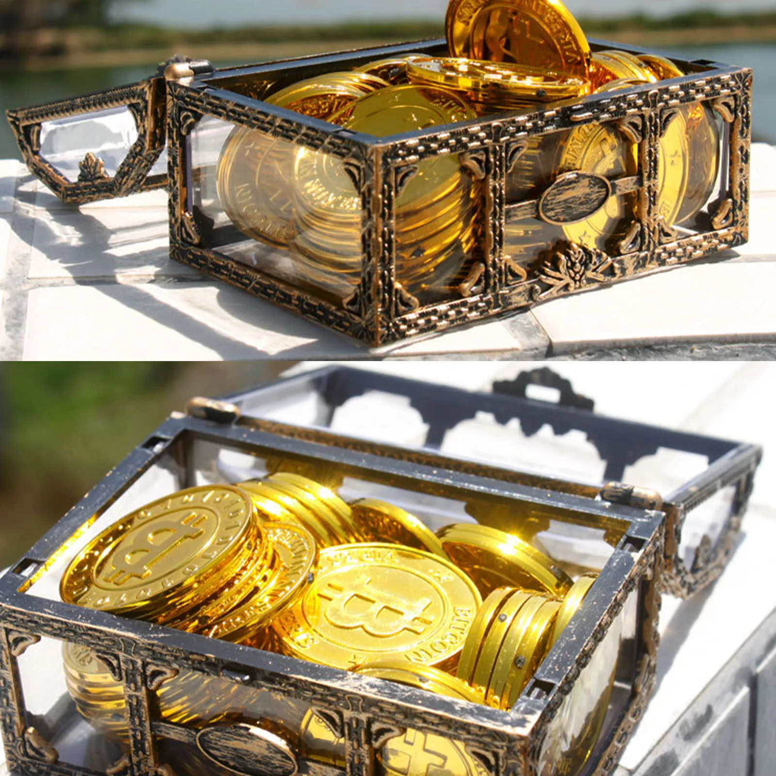 Retro Transparent Pirate Box Lightweight Plastic Treasure Box Transparent Pirate Box Gold Coin Storage Case Jewelry Container