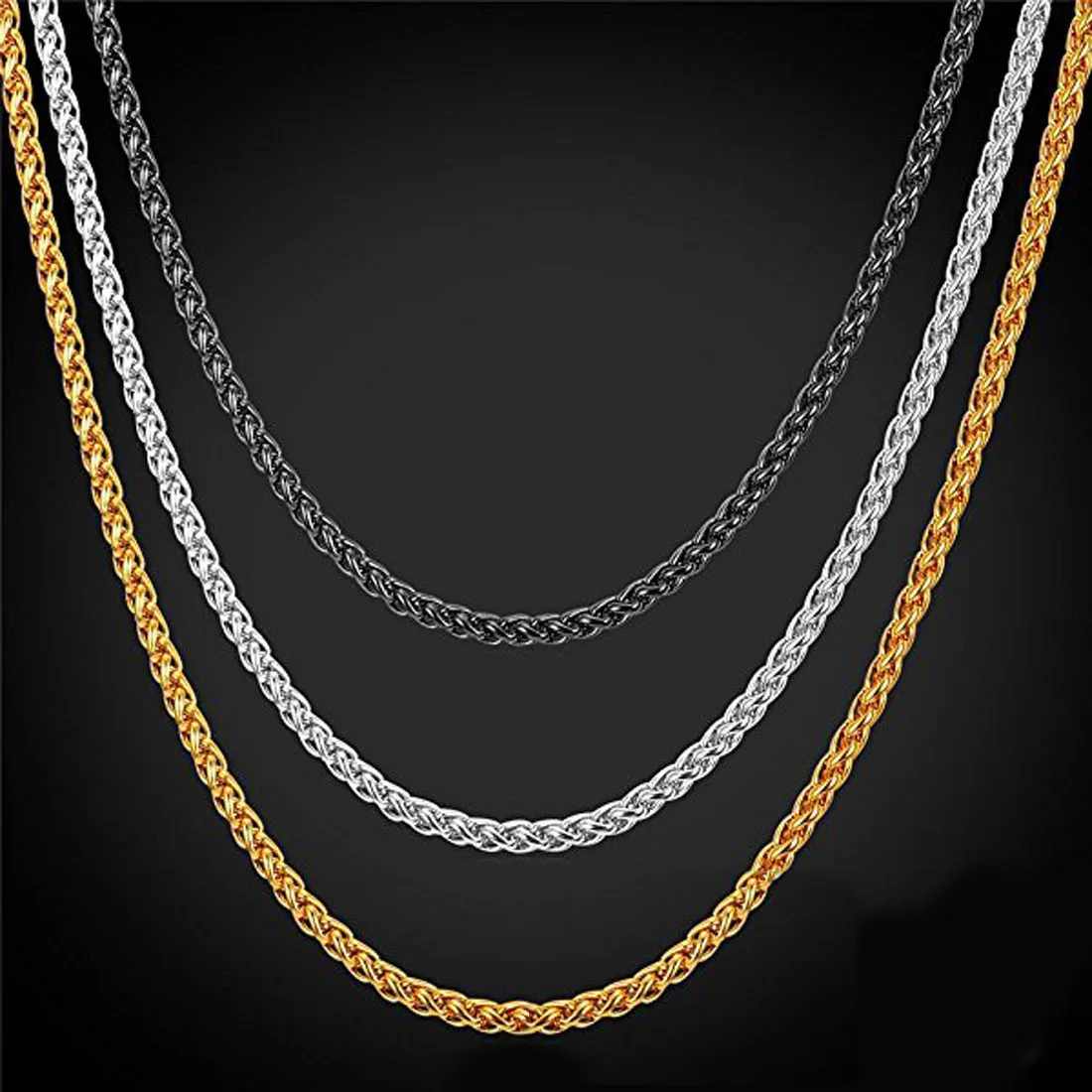 1Piece 3/4/5/6MM Gold Black Color Stainless Steel Keel Chain Necklace Bracelet For Unisex Fashion Jewelry Party Gift