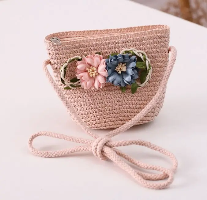 Children straw hat + shoulder bag Tote bags Summer kids girl baby 2pcs a set cute floral sun hat bucket hat Gorros