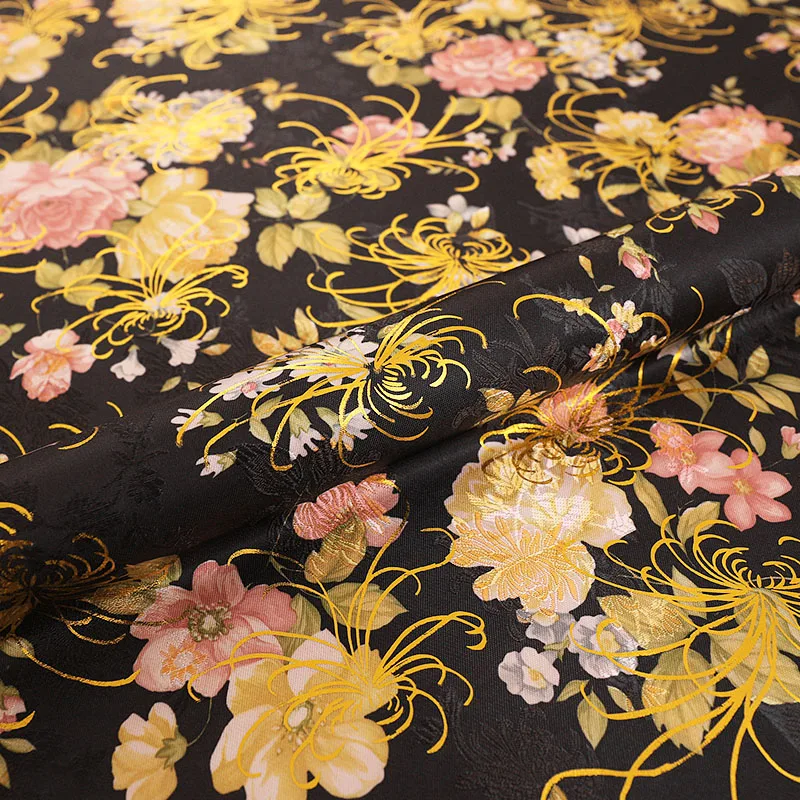 Golden pattern imitation silk brocade jacquard fabric designer DIY material for sewing cheongsam and kimono