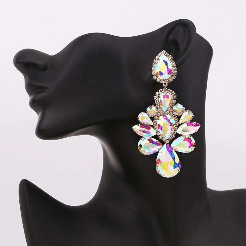 New Aretes Design Big Colorful Crystal Drop Earrings High-Quality Fashion Rhinestones Jewelry Accessories For Women Wholesale