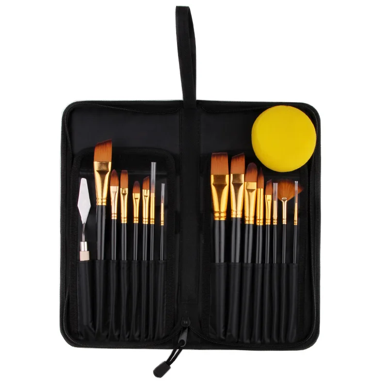 17Pcs/Set Bagged Artist Painting Nylon Wool Drawing Paint Knife Sponge Brushes Art Nylon Acrylic Watercolor Oil Fast Shipping