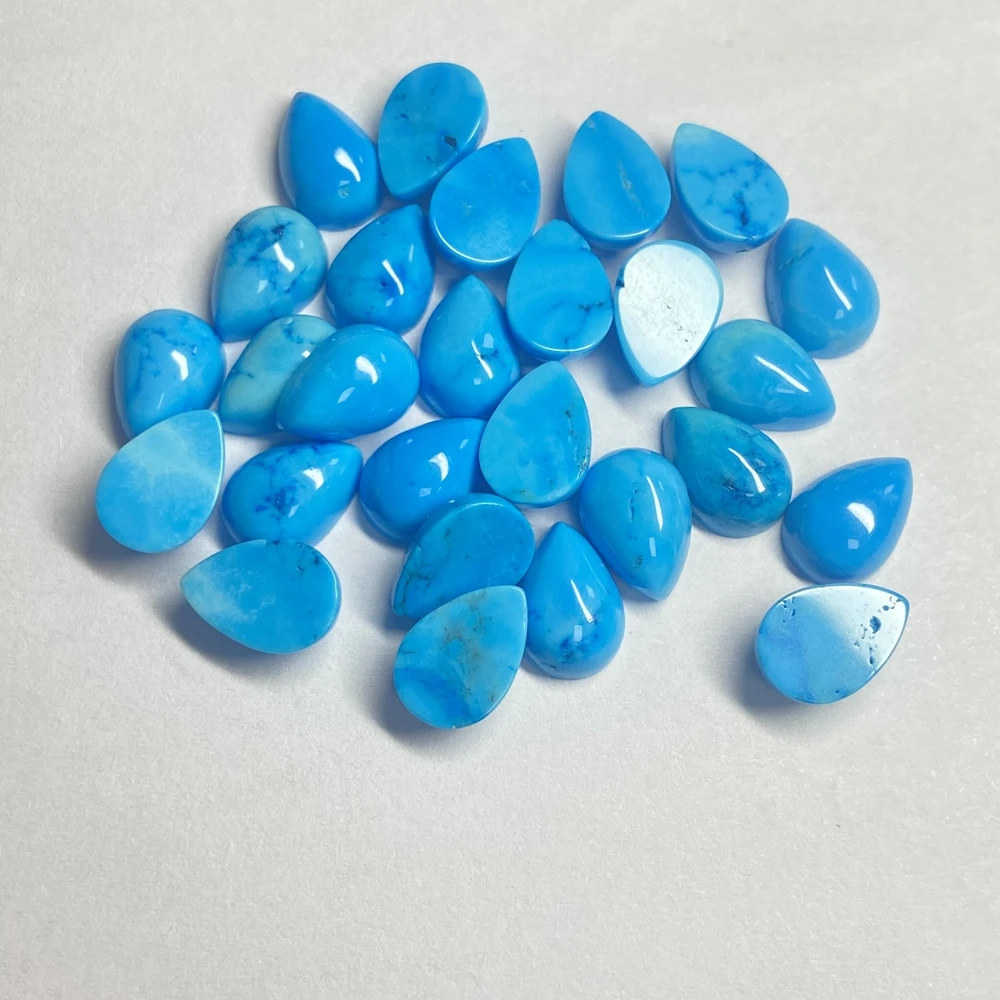 Meisidian 7X10Mm Batu Permata Longgar Cabochon Pipih Batu Pirus Biru Alami