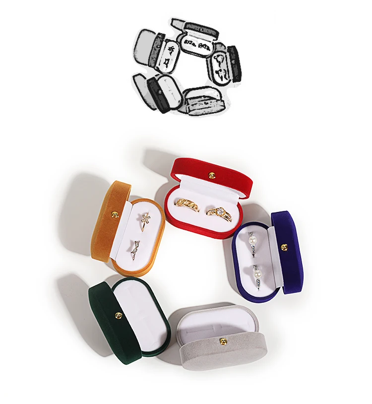 Wedding Ring Packaging Box Ear Studs Holder Velvet Engagement Couple Ring Box Valentine Gift Double Rings Storage Display Case