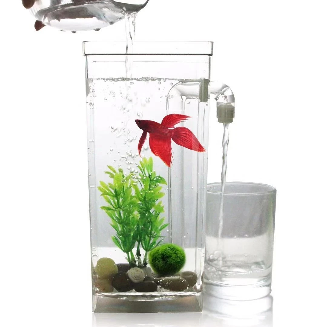 Lazy Free Water Change Desktop Fish Tank Mini Creative Gold Fish Tank Small Plastic Betta Fish Box Aquarium Accessories