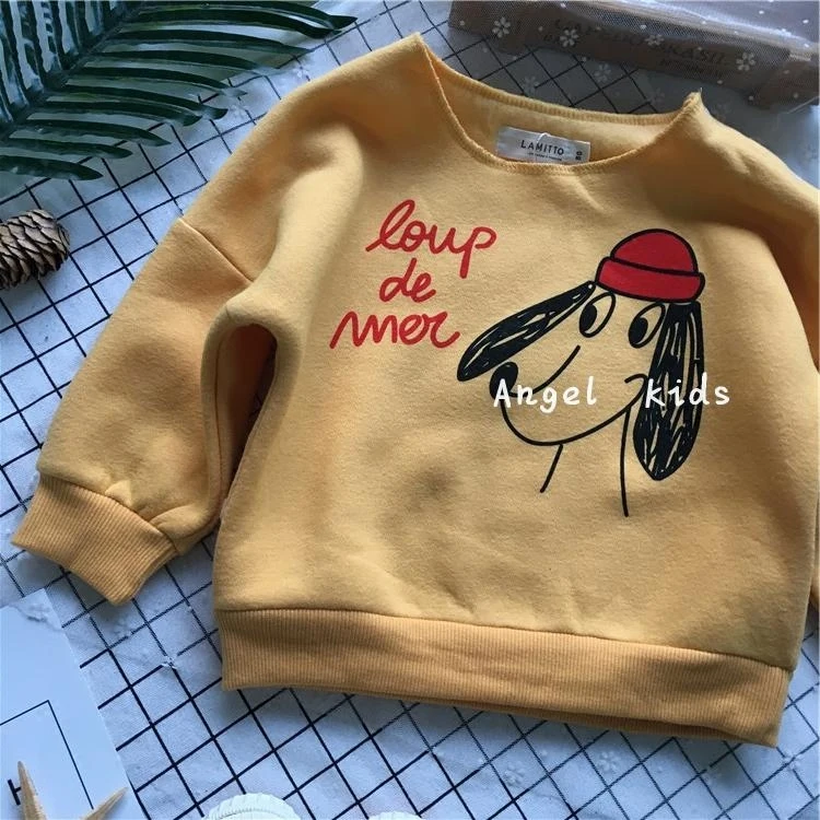 Tonytaobaby Spring and Autumn New Style Boys and Girls Cute Dog Printed Ginger Fleece Toddler Sweatshirt