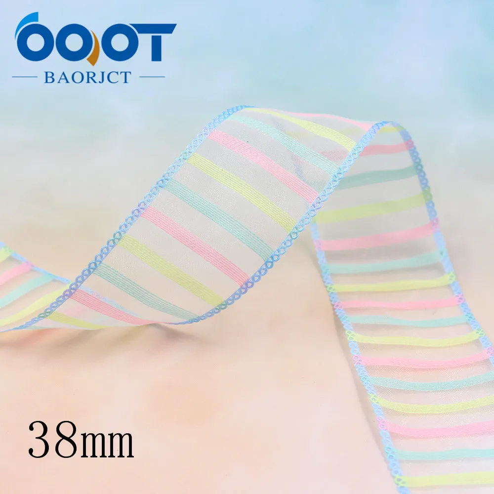 OOOT BAORJCT L-20325-186,38mm 5yards Colored bilateral flower transparent yarn ribbon,Wedding Accessories DIY handmade materials