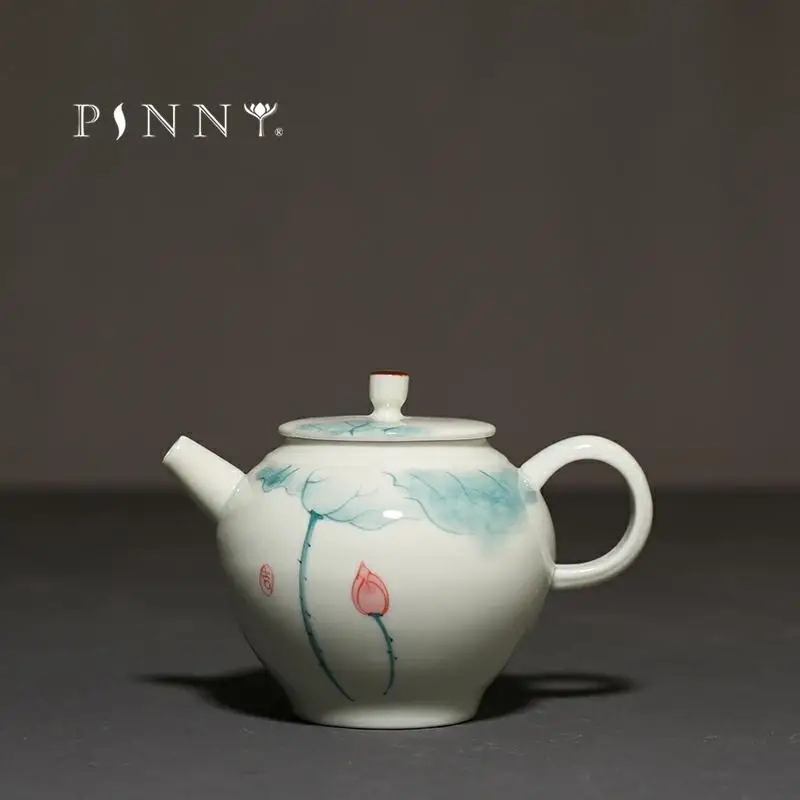 PINNY 150ML Porcelain Hand Painted Lotus Teapot Chinese Kung Fu Tea Pot Pigmented Ceramic Drinkware