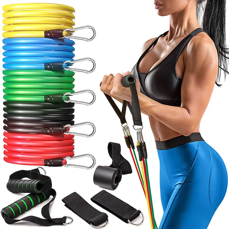 11 pieces Resistance Bands Set Crossfit Power Fitness Elastic Bands Home Gym Workout Pull Up Strength Bands