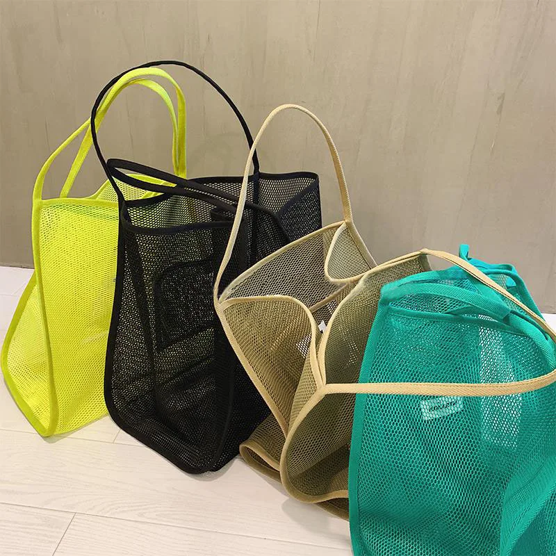 

New ins transparent Mesh shoulder bag big large capacity Shopping Bag Tote Bag women handbag Beach Bags Travel Handbag