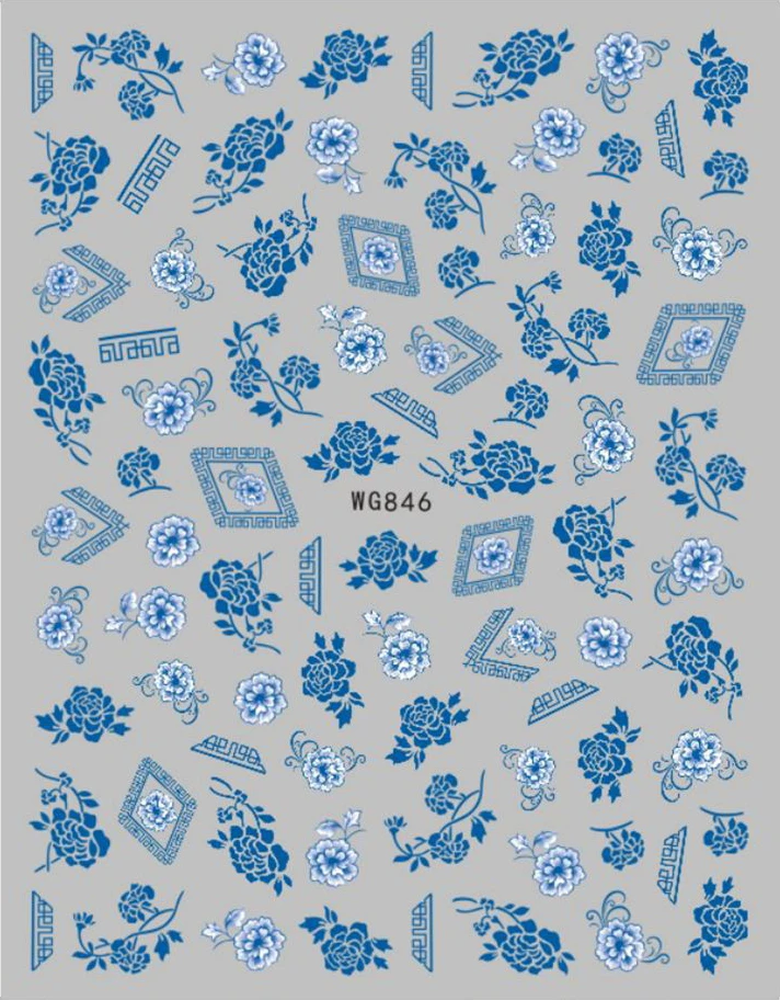 Retro-Blau-Weiß-Porzellan-Design 3D-Nagelaufkleber, Selbstklebende Slider-Aufkleber, Maniküre-Tipps, DIY-Zubehör, 1 Stück – Detail 4