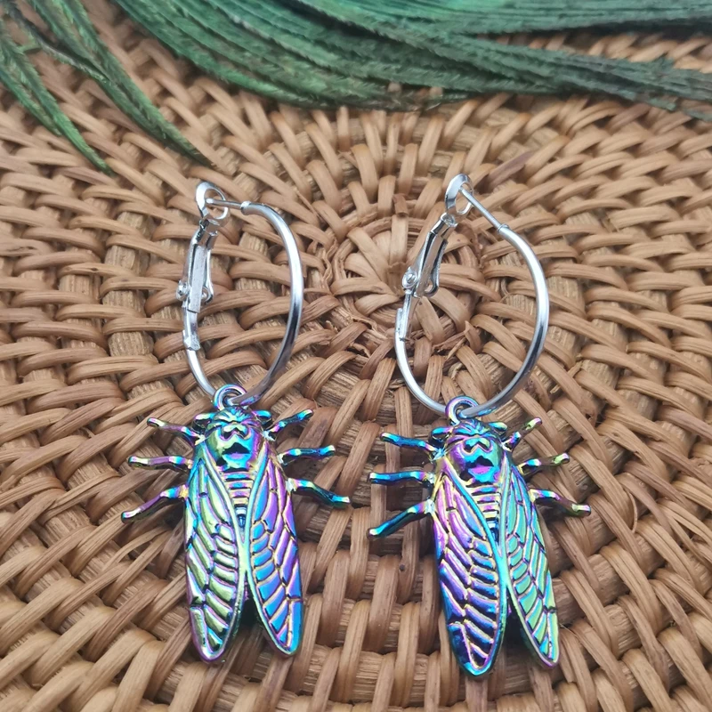 New Design!Psychedelic Cicada Lucky Insect Earrings, Unique Earrings,Super Cute