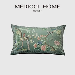 Medicci Home Chinoiserie Chinese Feature Cushion Covers Courtyard Bird And Flowers Print Lumbar Pillow Case Eastern Home Decor