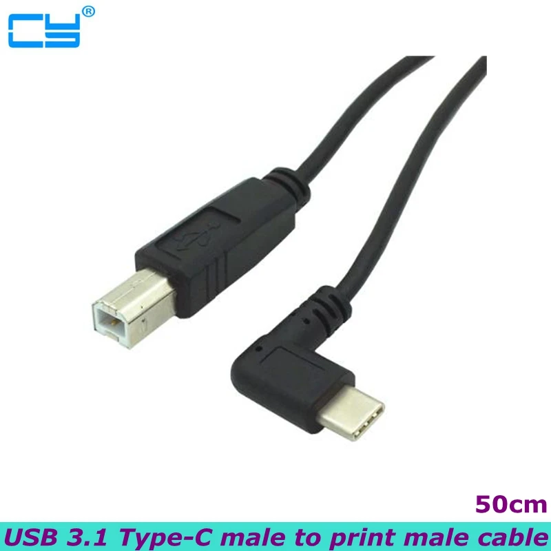 USB 3.1 Type-c 90 Degree Male to USB Standard B Type Data Cable for Mobile Phone to HUB Hard Disk Printer Scanner OTG 0.5m