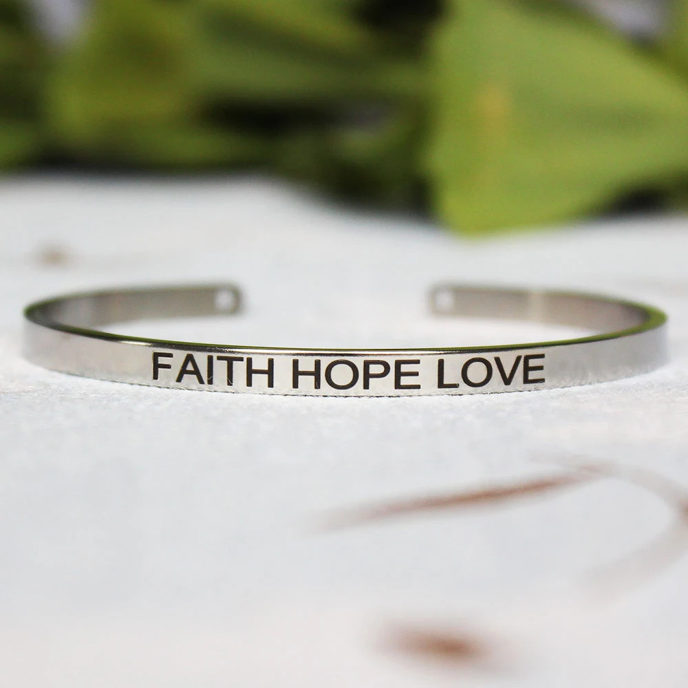 4mm Inspirational Bracelet Quote Mantra Carving Bangle For Women Stainless Steel Cuff Jewelry SL-152