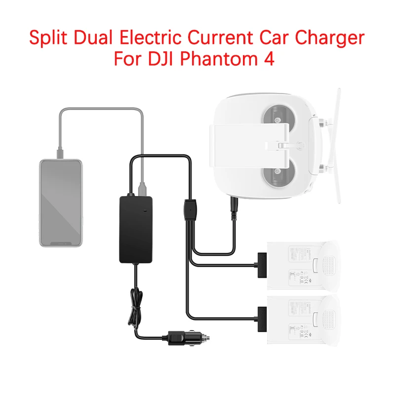 For DJI Phantom 4 Drone Battery And Remote Control Multi-function Split Dual Electric Current Car Charger Outdoor Quick Charging