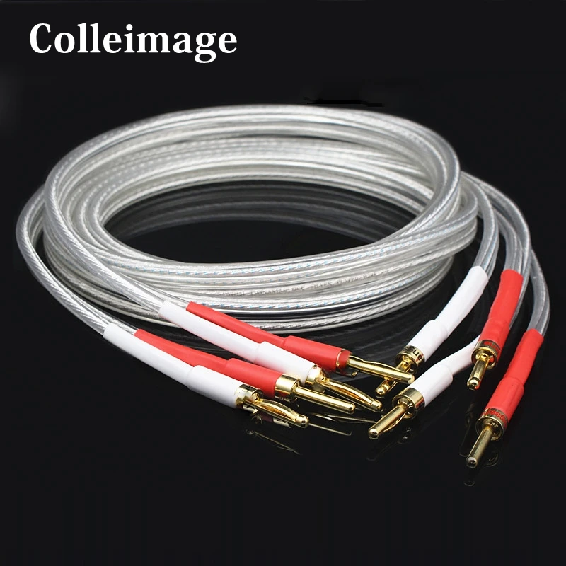 Colleimage Pair HI-End 6N Silver Plated  Speaker Cable banana Plugs Hifi Audio loudspeaker Cable with Palic Banana plugs