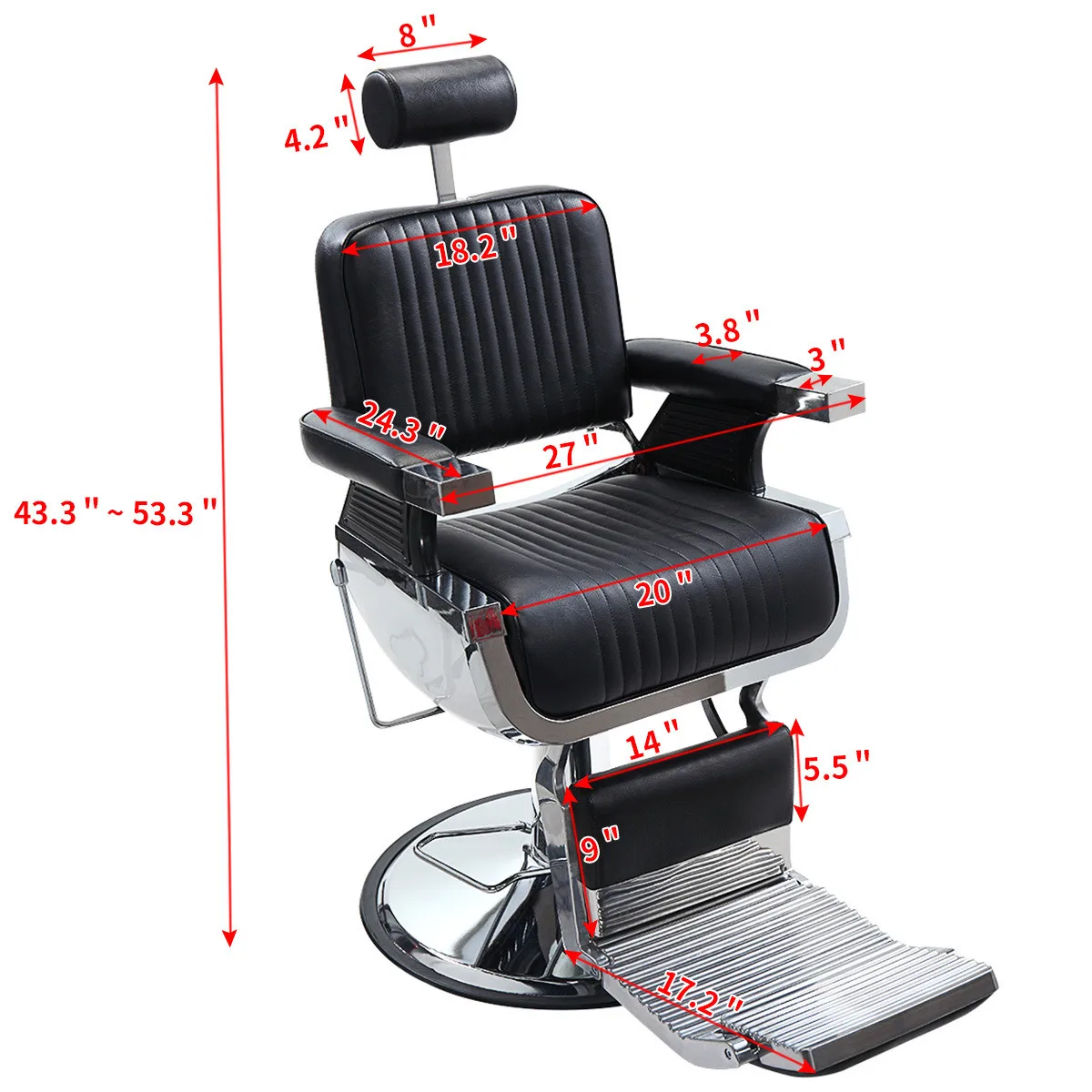 Complex Leather Barber Chair Height Adjustable Tiltable 45°&Rotatable 360° Hairdressing Chair Beauty Salon Equipment Black