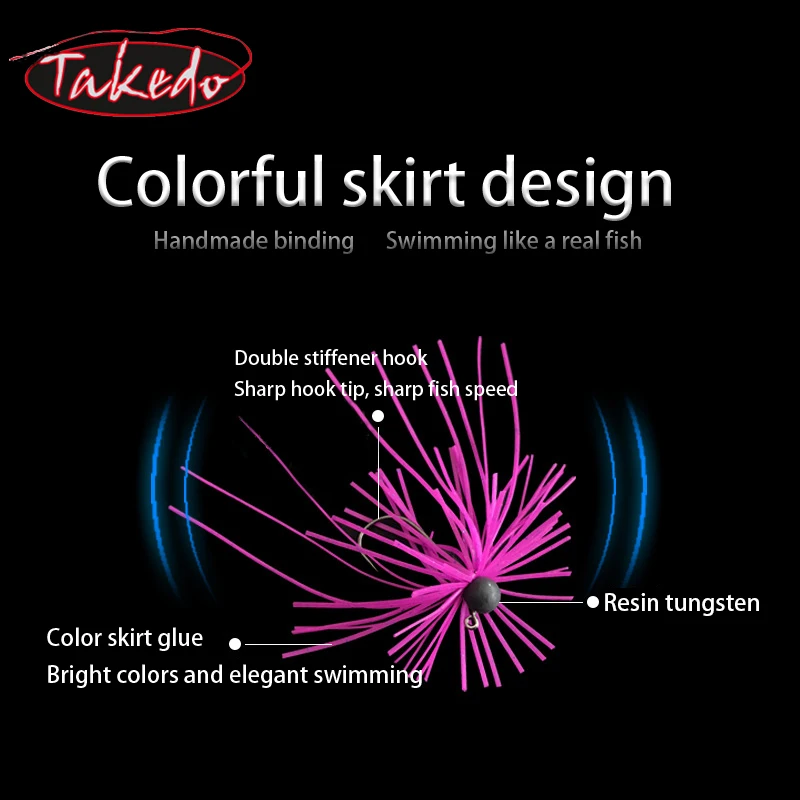TAKEDO HDS03 1.8G - 5G ZITHER RUBBER JIG Spinnerbait Blades Silicone Skirt Saltwater Resin Tungsten Jig Head Spinner Rubber Jig