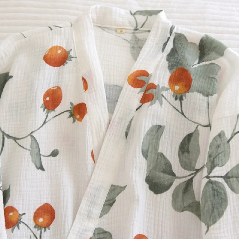 Conjunto de pijamas de algodão de gaze solta para senhoras, estilo japonês Kinomo, estampa de tomate cereja, conforto, novo, primavera, 2 peças, 2022