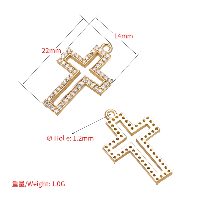 ZHUKOU 14x22mm brass crystal charming cross necklace pendant for women DIY necklace jewelry Accessories making model: VD659