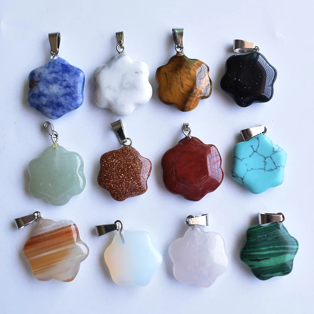 

2020New hot sale natural stone mixed Plum flower charms pendants for jewelry making 12pcs/lot wholesale Free shipping