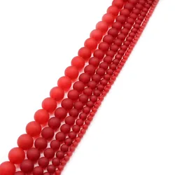 Natural Stone Matte Frosted Red Chalcedony Loose Round Spacer Beads 4 6 8 10 12 MM Fit DIY Beads For Jewelry Making DIY Bracelet