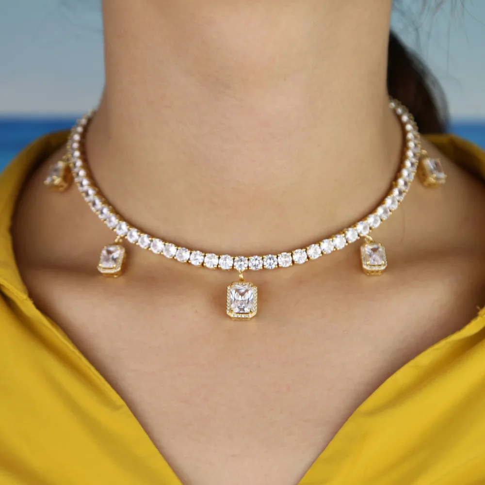 2025 الذهب اللون مثلج خارج بلينغ الهيب هوب المرأة حلية مجوهرات الهندسة القلب السهم تشيكوسلوفاكيا تنس سلسلة مع فراشة المختنق القلائد #4