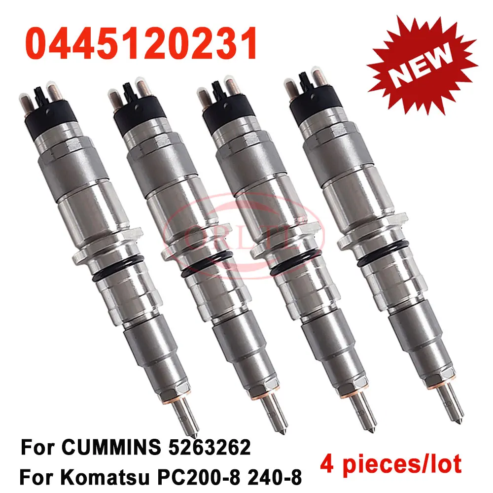 

4PCS Genuine PC200-8 6D107 QSB4.5 QSB6.7 fuel injector 5263262 0445120231 0 445 120 231 6754-11-3011 6156-11-3100 PC200-8 S6D107