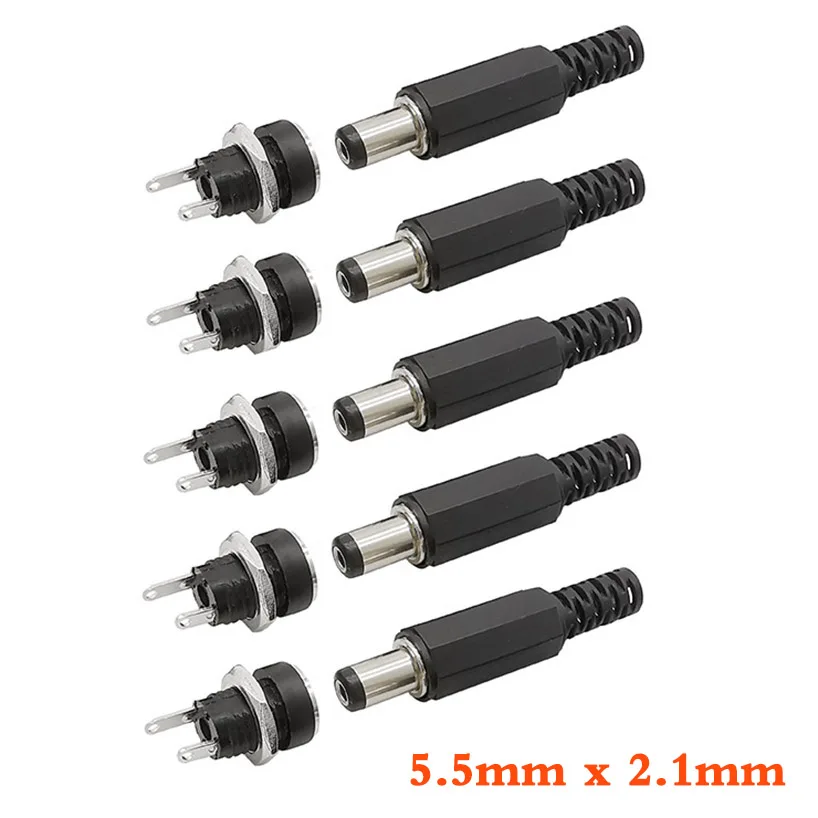 5/10/20Pair DC Power Supply DIY Electronic Connector DC-022 5.5 x 2.1mm Plastic Male Plug Power Socket Female Jack Mount Adapter