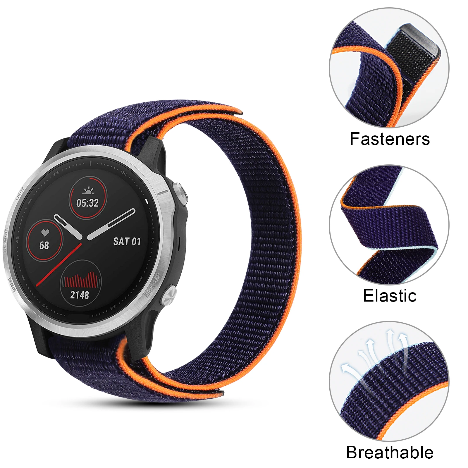 22 20mm Nylon Strap For Garmin Fenix 6 6S Pro/Fenix 5 5S Plus/Forerunner 935 945/Instinct Hook and Loop Quick Dry Watch Band