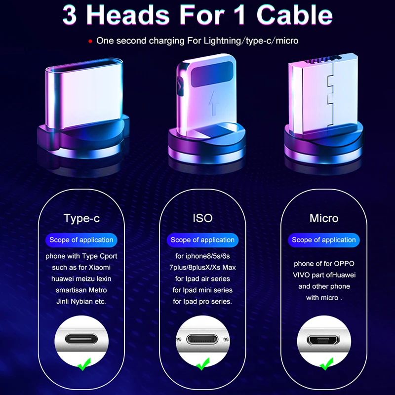 Magnetic Charger Cable Fast Charging USB Type C Cable For Blackview A80 Pro / Cubot X19 S X19S Note 20 Pro P40 X30 C30 P30 X20