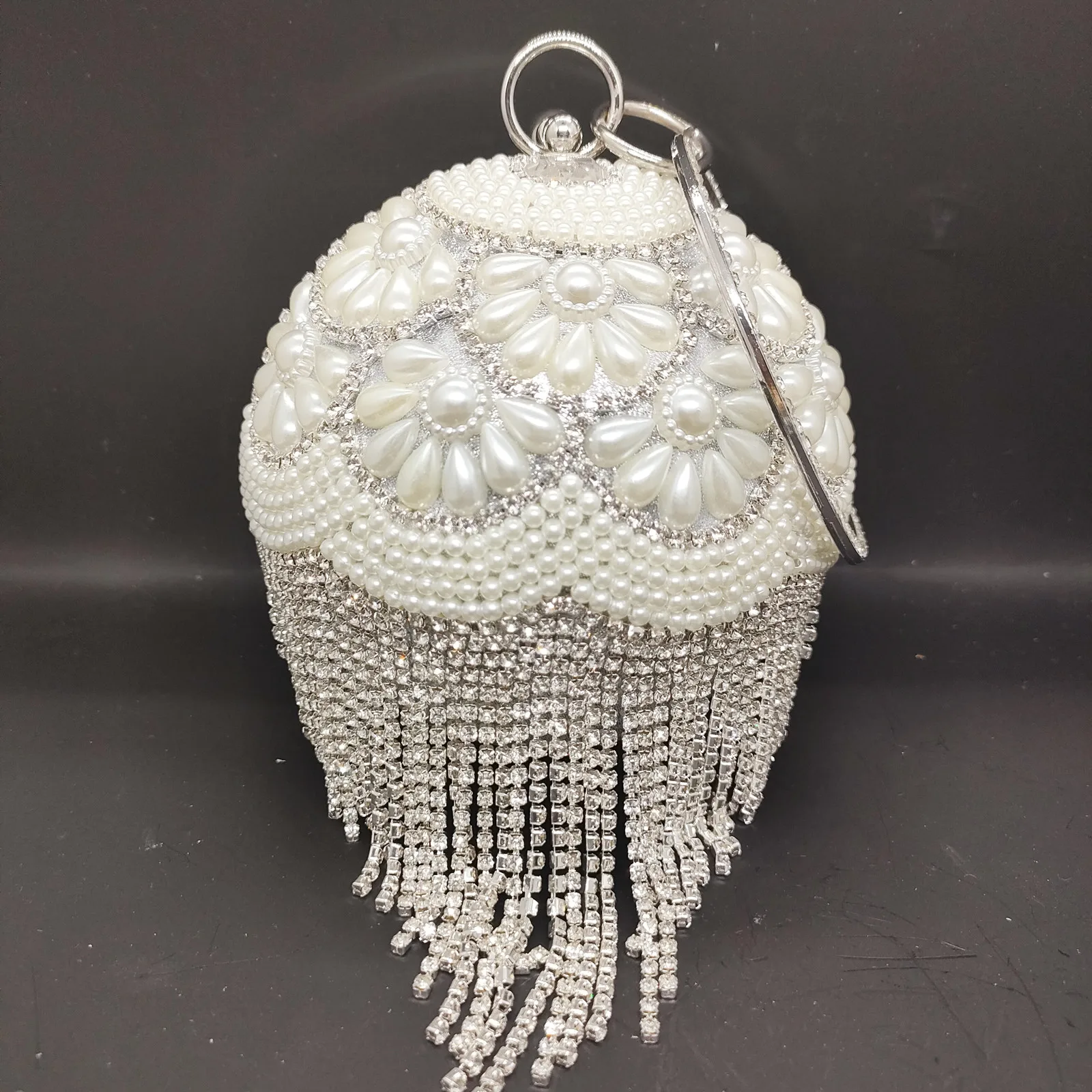 DG PEAFLOW Round Circular Gold Diamond Tassel Bridal Women Evening Party Crystal Clutch Bag Wedding Wristlets Purse