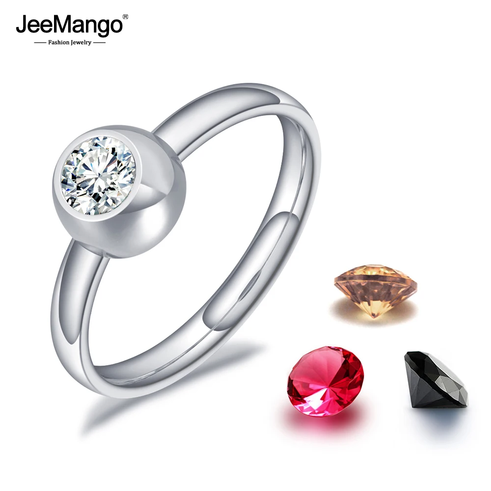 JeeMango Original Design Diy CZ Crystal Anniversary Rings Jewelry For Women Girls Titanium Stainless Steel Charming Ring JR19098