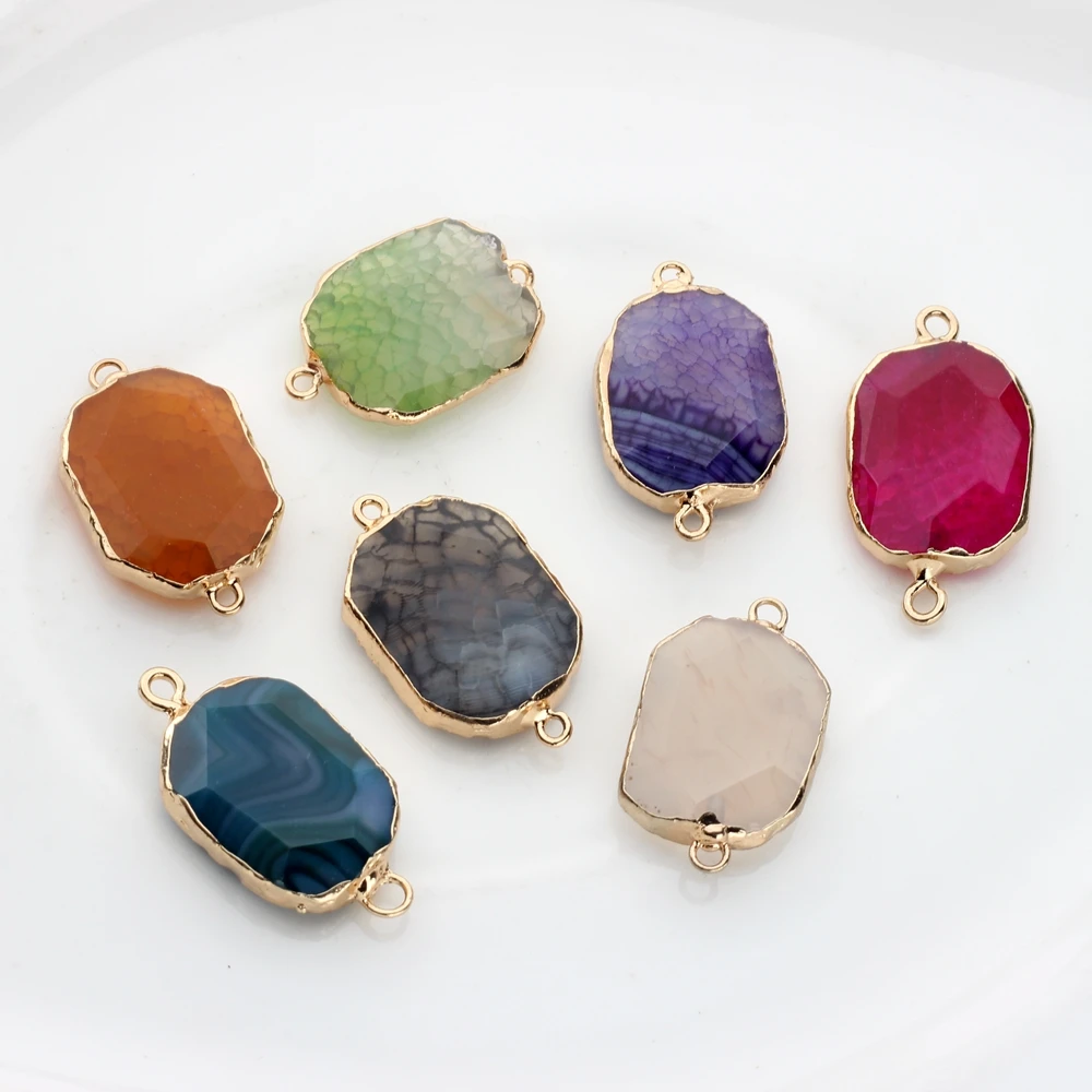 Natural  Stone Charms Pendant Colorful Birthstone Double Hole Connector Charms 1pcs For DIY Jewelry Bracelet Accessories