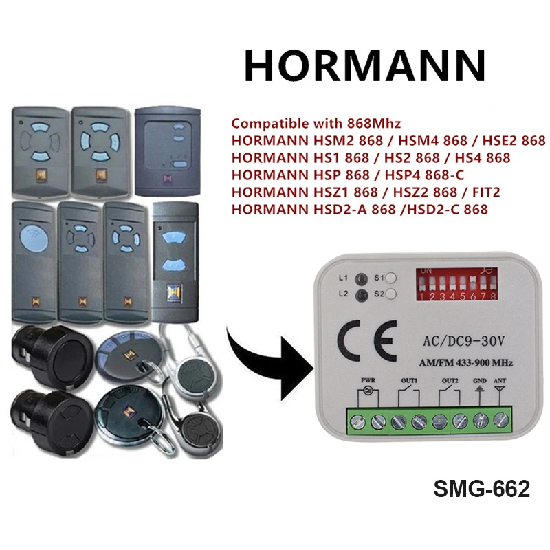 

HORMANN Garage Door Receiver 868 MHz Remote Control 868.35MHz Swithc for Gate