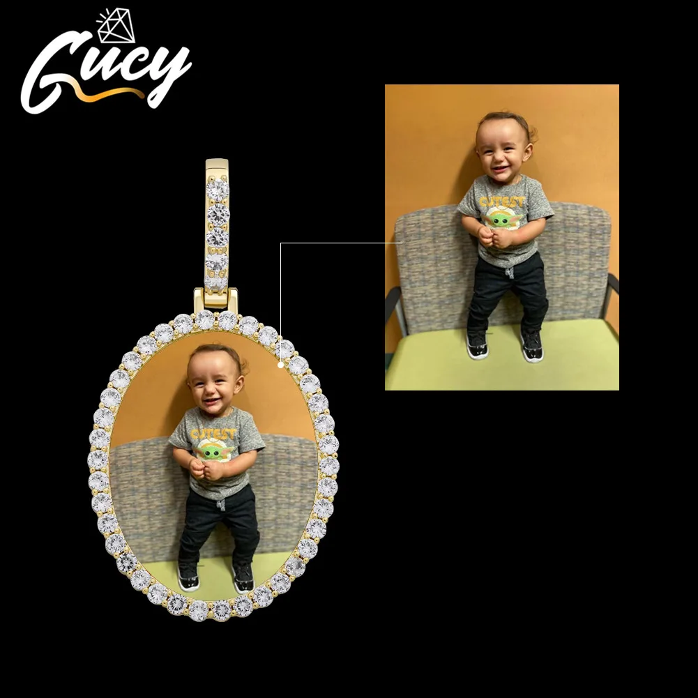 GUCY Round Photo Custom Necklace&Pendant Medallions Copper Tennis Chain Cubic Zircon Picture Necklace Men's Hip Hop Jewelry