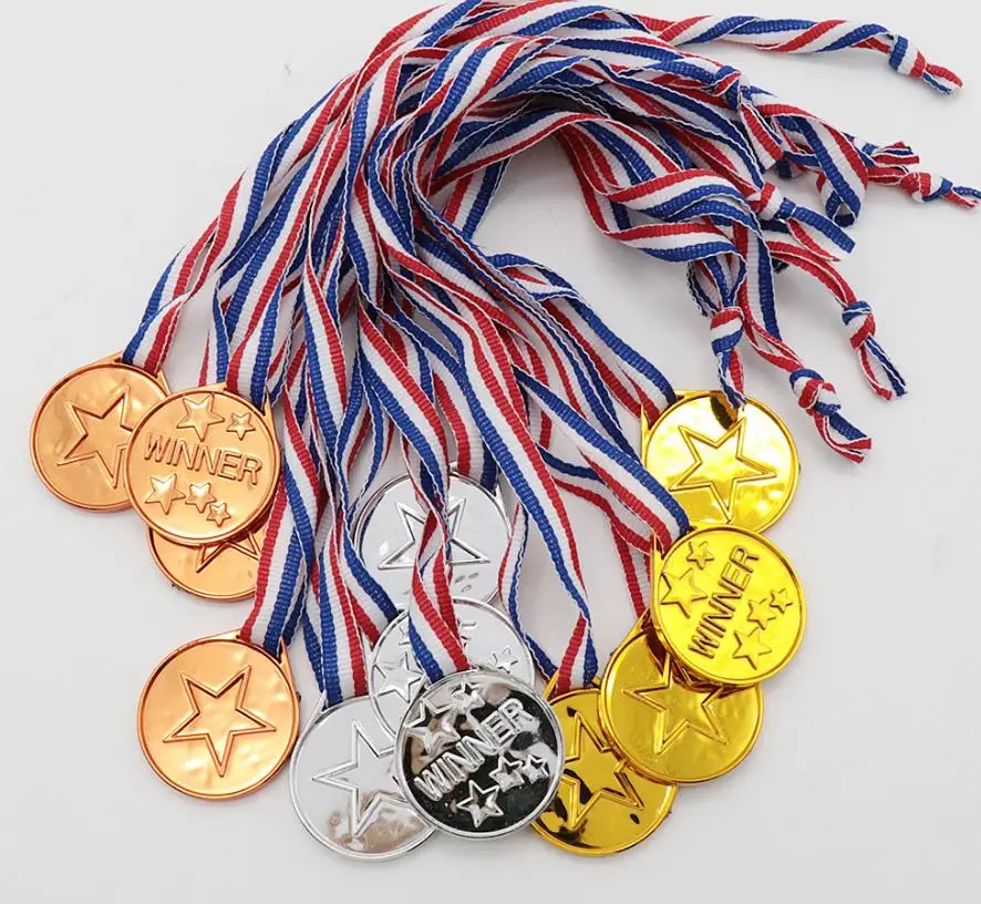 Gold Silver Bronze Award Medal with Ribbon Plastic Winner for Kids Children's Events Classroom School Games Sports Prize