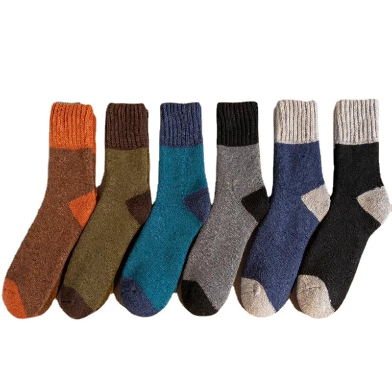 5pairs/ New Winter Thick Wool Socks Men\'s Color Matching High Quality Terry To Keep Warm Winter Retro Fashion Socks Size 38-45