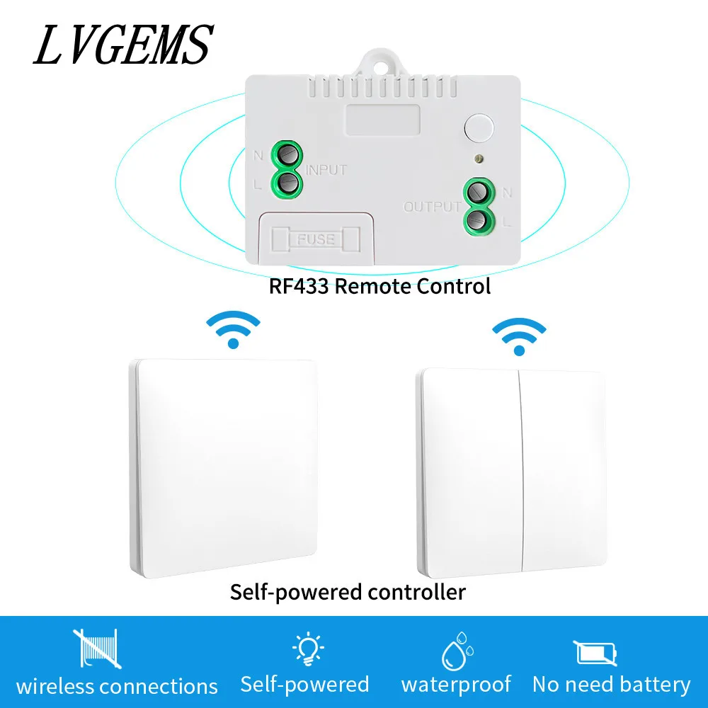 Wireless Switch 1Gang/2Gang Self-powered Waterproof Push Button Switch 150m Range Home Improvement 90-240V