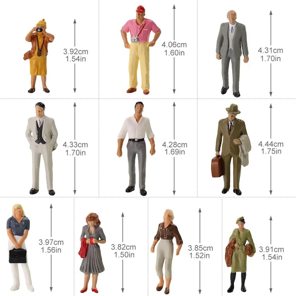 60pcs Model Trains O Scale Painted Figures 1:43 Scale Standing People P4310