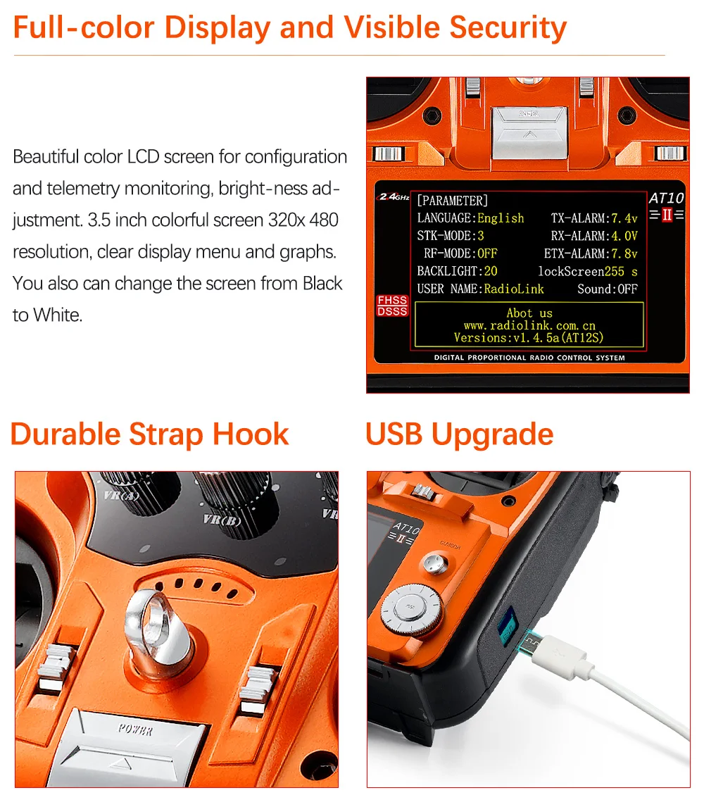 Radiolink AT10II 2,4GHz 12-Kanal RC-Sender und Empfänger R12DS AT10 II PRM-01 Spannungsrückmeldung für RC-Drohne Flugzeug Quadcopter – Detail 6