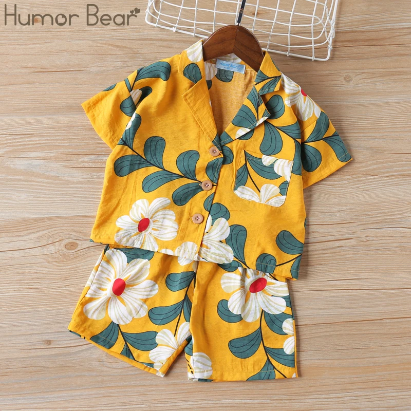 

Humor Bear Summer Boys Clothing Sets Fashion Big Floral Beach Style Soft Kids Thin Breathable T-Shirt + Shorts 2Pcs Suits